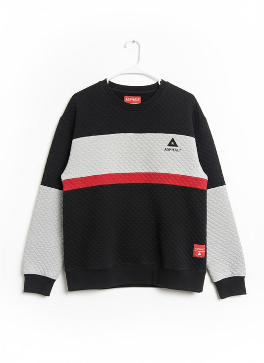 Men's Asphalt Black & Grey Quilted Colorblock Sweatshirt